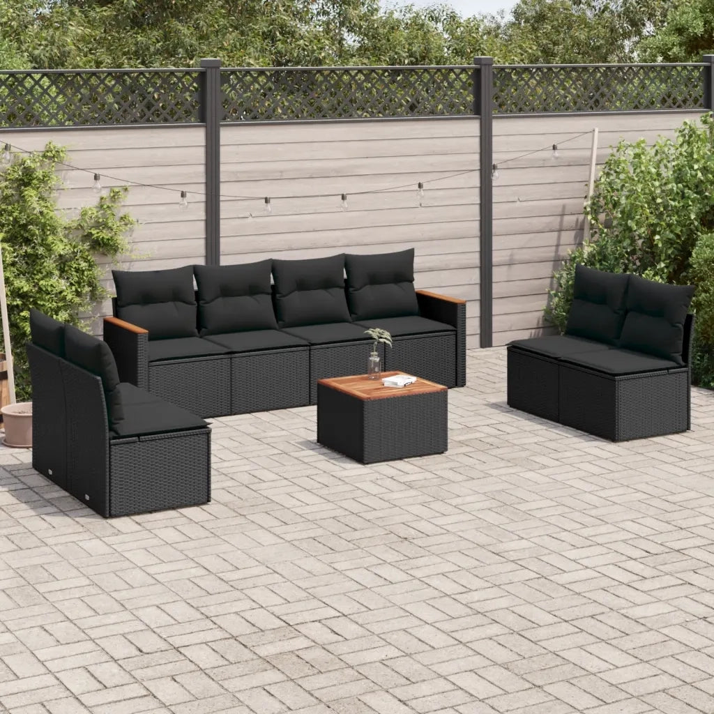 Set Divani da Giardino 9 pz con Cuscini Nero in Polyrattan 3225894