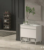 Mobile Bagno NEBARI com gambe Già Montato 1 cassetto, lavabo e specchio Bianco lucido 80x40 cm