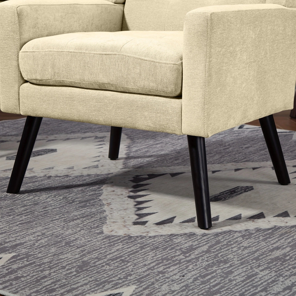POLTRONA Imbottita in lino beige con gambe in legno massello
