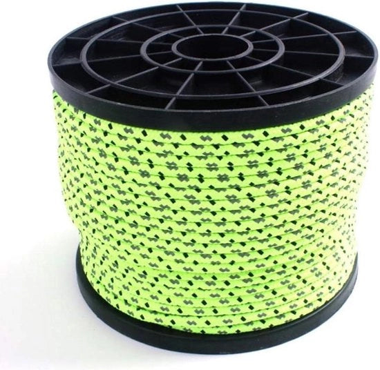 Tessuto di nylon riflettente per campeggio - 50 metri, corda per attività all'aperto per campeggi e escursioni - verde fluorescente, 4 mm