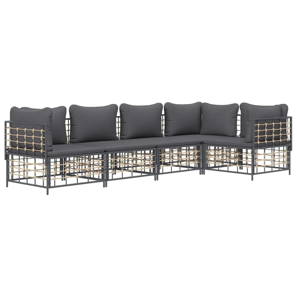 Set Divani da Giardino 5 pz con Cuscini Antracite in Polyrattancod mxl 100537