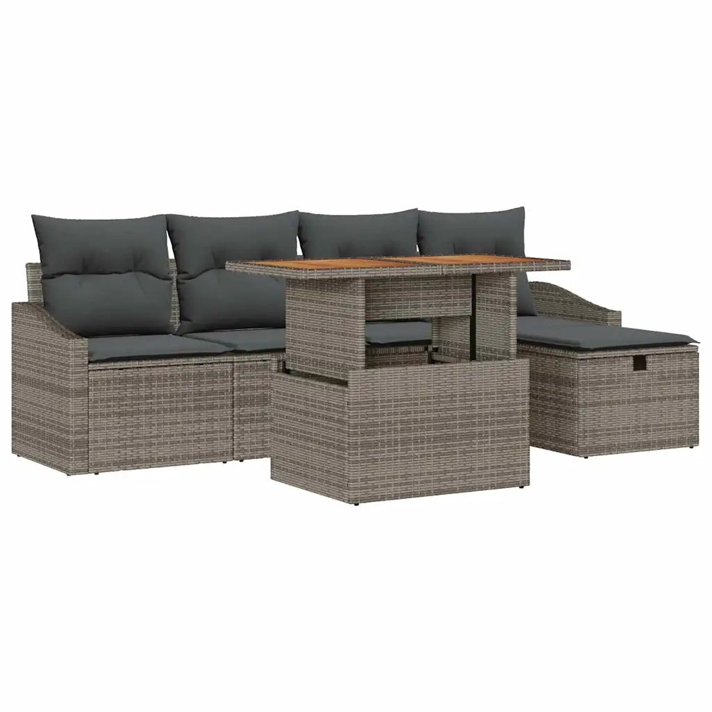Set Divano da Giardino con cuscino 6 pcs Grigio polyrattan