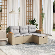 Set Divano da Giardino 4 pz con Cuscini-Sofa da Giardino-Divanetto da esterno Beige Misto Polyrattan 977229
