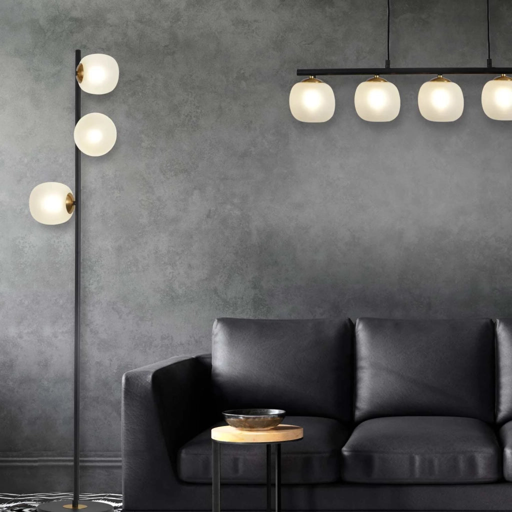 LÚZETE - LAMPADA DA TERRA 3 LUCI FERRO NERO BRONZO VECCHIO TULIPANI BIANCHI NICOLETTA
