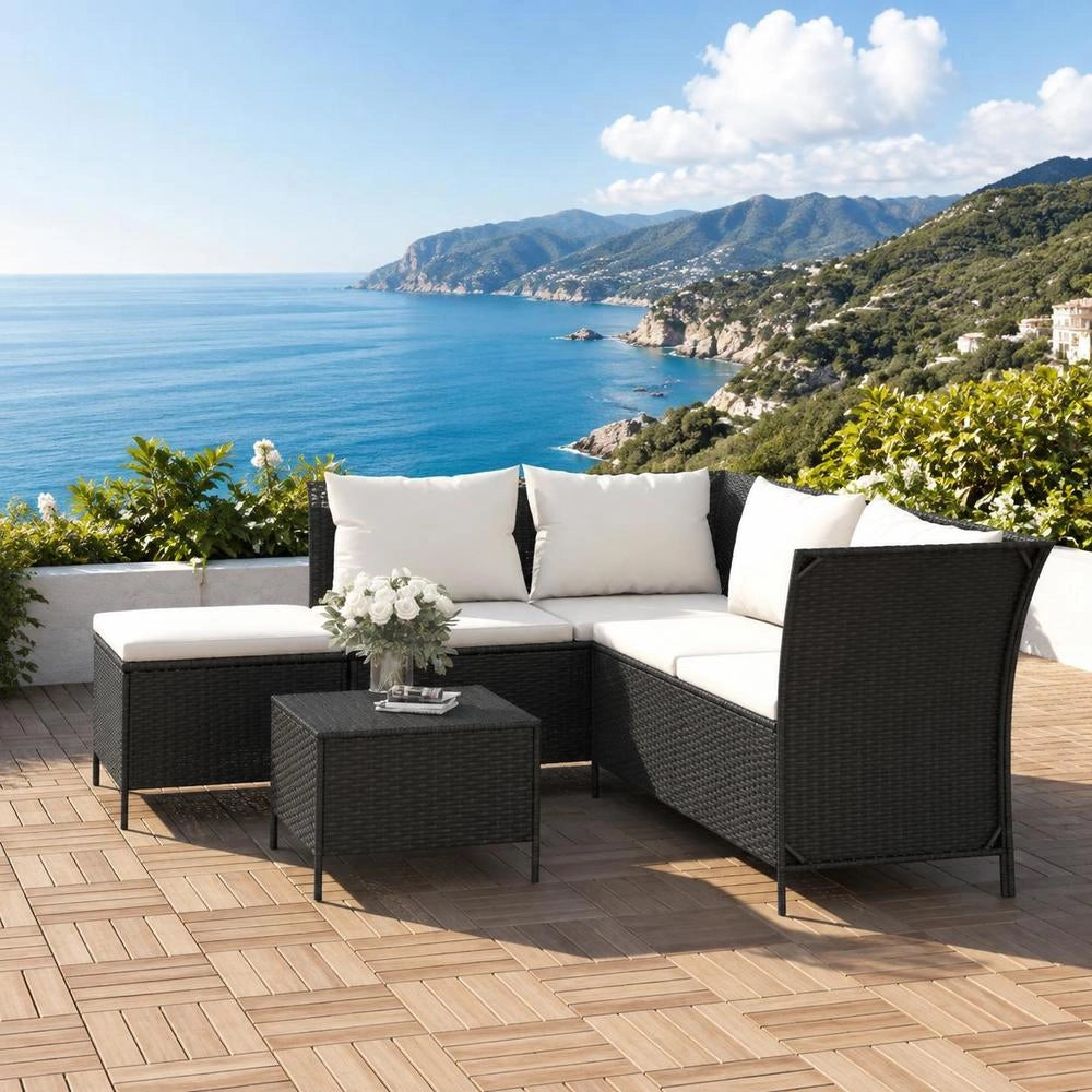 4-piece Garden Lounge Set With Cushions, Black Poly Rattan