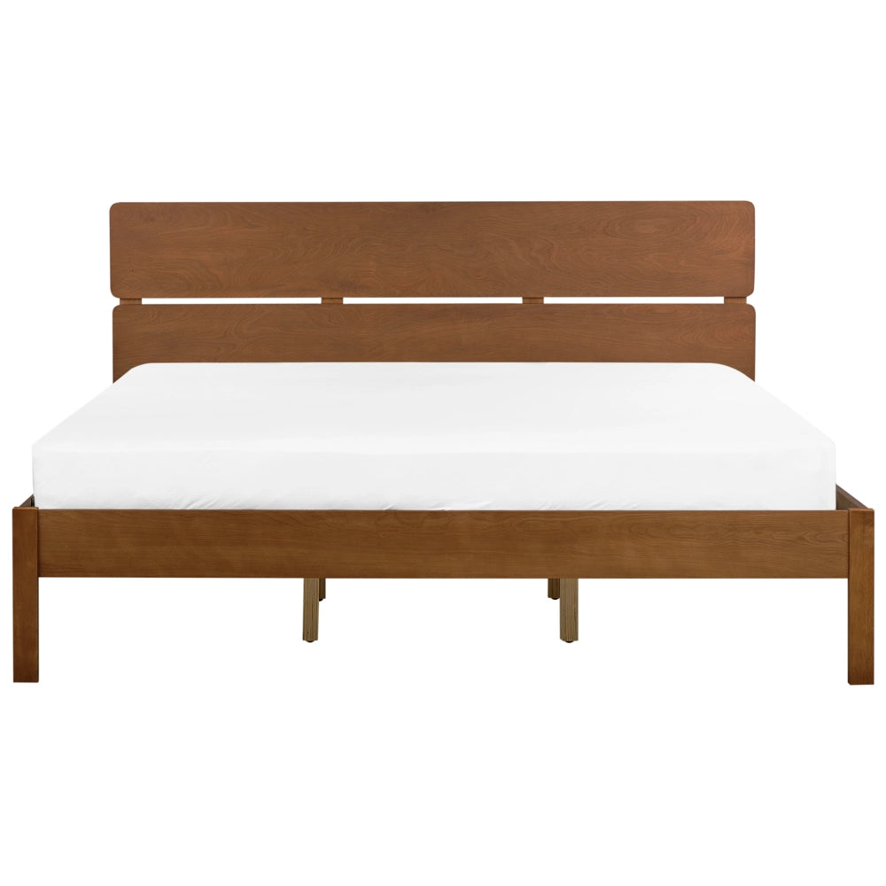 Letto in marrone scuro UE matrimoniale 180 x 200 cm con testiera a doghe Stile rustico minimalista con LED