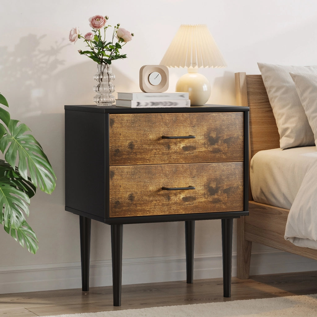 Comodino con 2 cassetti in MDF, stile retrò, per camera da letto e soggiorno, colore marrone antico, 51 × 38 × 66 cm