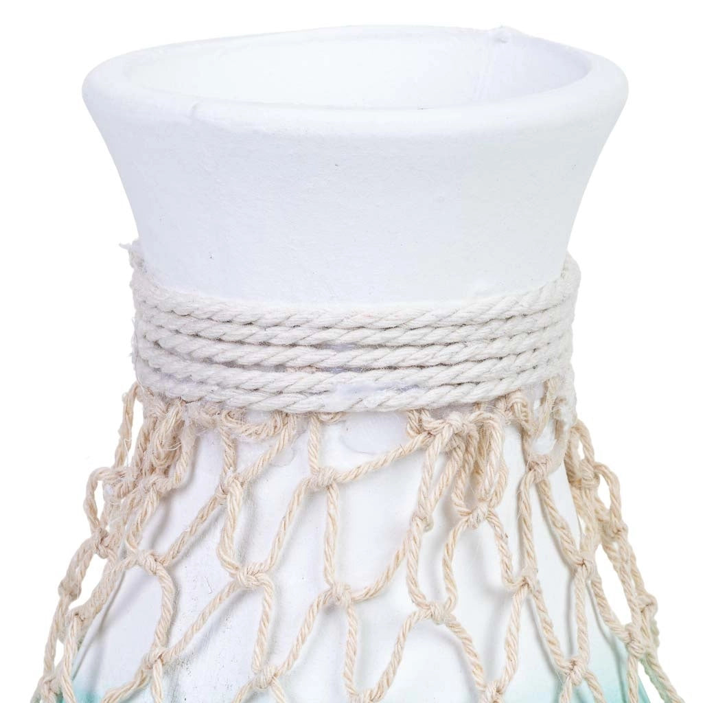 Vaso in legno con rete da pesca blu, 14x14x25 cm