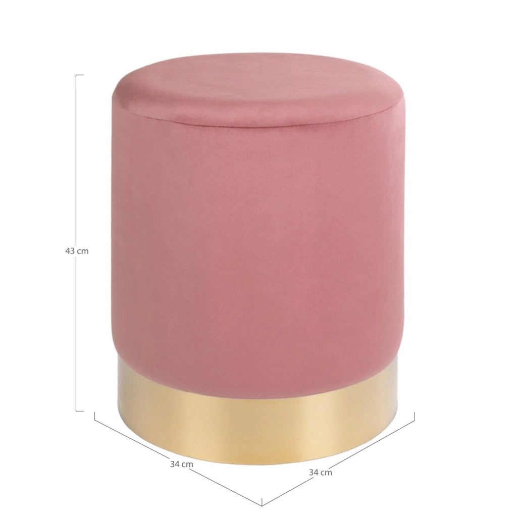 Pouf Gamby in velluto rosa con base ottone, ø34×43 cm