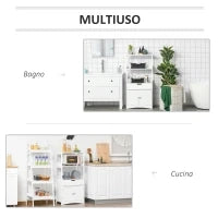 kleankin Mobile Bagno con Mensole, Armadietto e Cassetto, Mobiletto da Bagno Multiuso in Legno, Bianco,  60x33x122.5cm