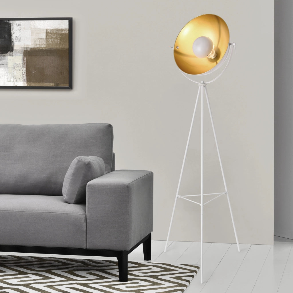 Lampada da Terra in Metallo in stile Treppiedi con Paralume Girevole Illuminazione Faro E27 60W Piantana a Terra - Bianco