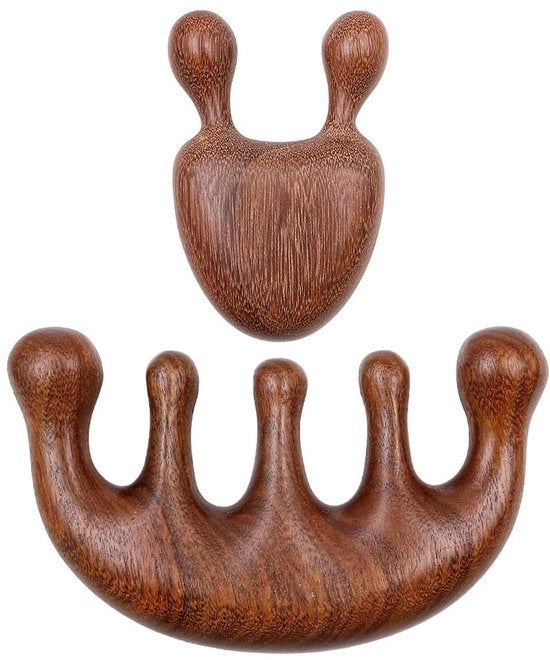 Set di due spazzole per capelli in legno di sandalo antistatiche con massaaggio per la pelle del capo - superficie liscia - 2 pezzi - sensazione di lusso - spazzola per capelli