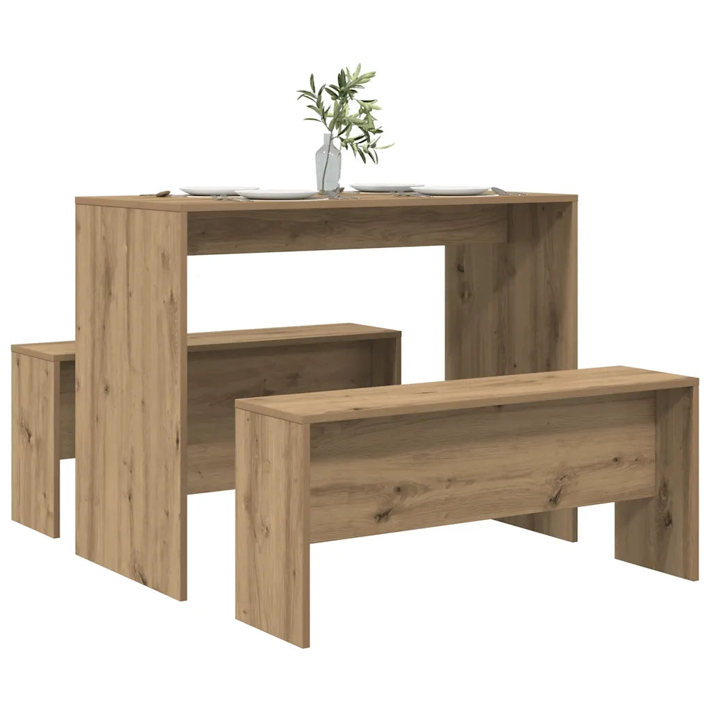 vidaXL Set Tavolo da Pranzo e Panche 3pz Rovere Artigianale Truciolato