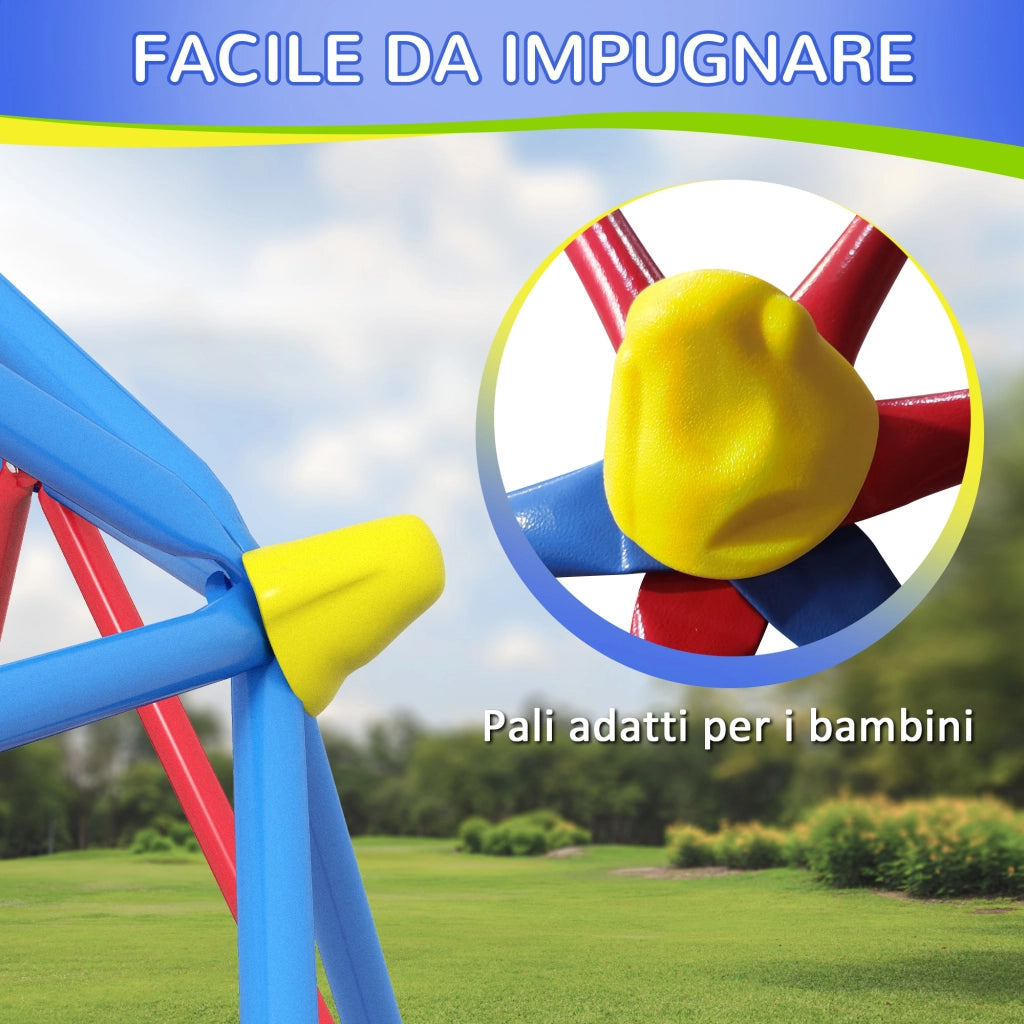 Cupola per Arrampicata Bambini 3-8 Anni, Struttura in Metallo per 4 Bimbi, ?183x90cm, Multicolore