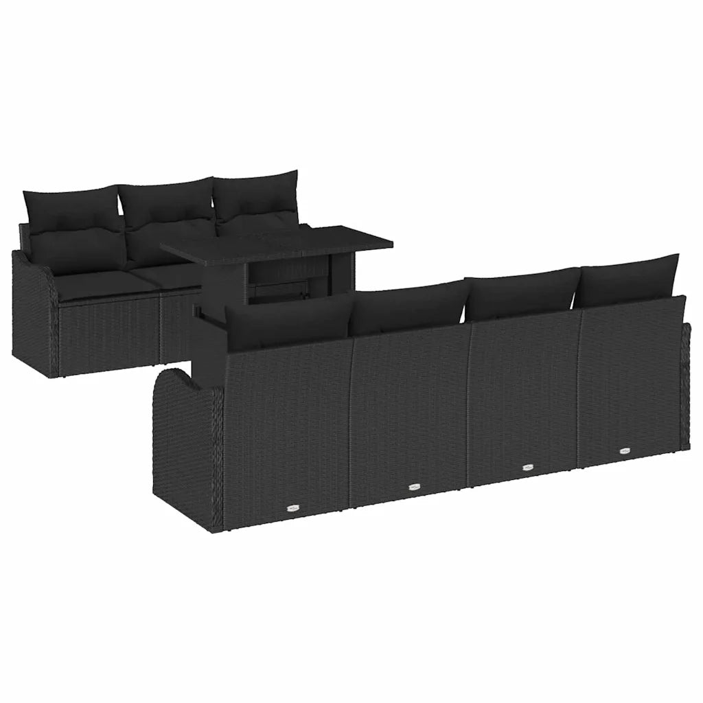 Set Divano da Giardino 8 pcs Nero Rattan in Polipropilene