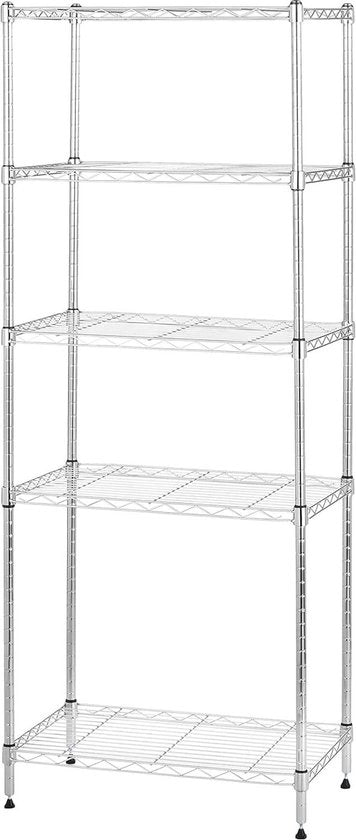 Sistema di archiviazione composto da 5 pannelli con gambe regolabili in cromato, capacità di carico 453 kg, dimensioni 34x589x1525 cm (d-b-h)