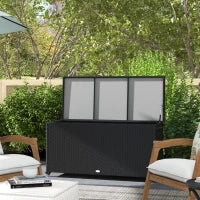 Baule da Giardino in Rattan PE con Ruote e Maniglia Laterale, 121x57x67cm, Nero