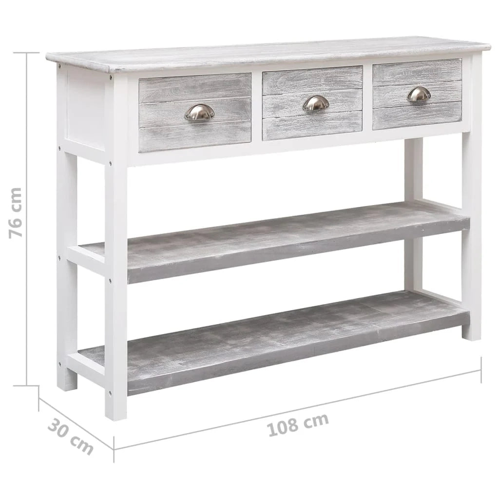 Buffet credenza cassettiera armadio mobile contenitore organizer cucina soggiorno stile antico 108 x 30 x 76 cm legno massello di Paulownia grigio 02_0031812
