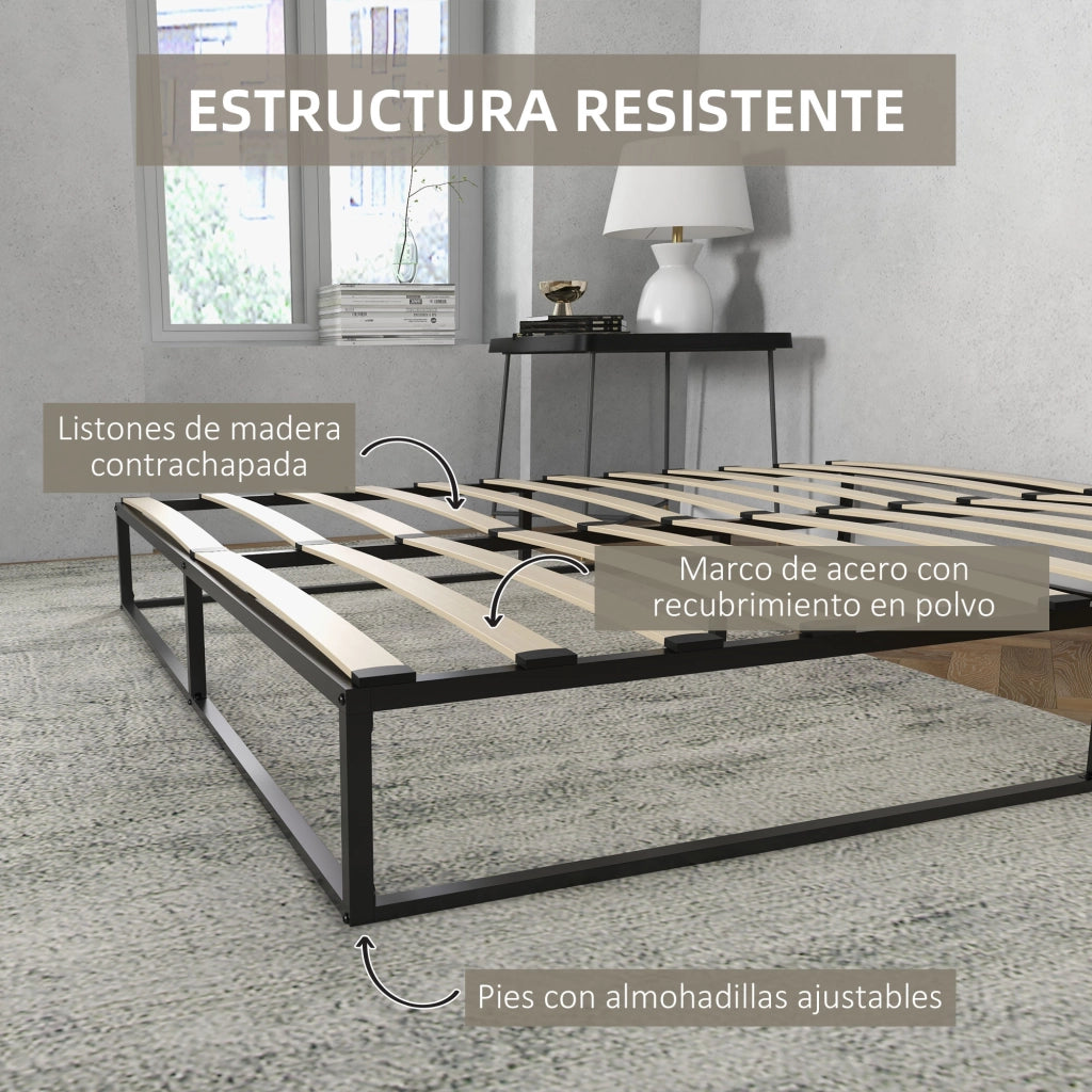Letto Matrimoniale in Acciaio con Rete a Doghe in Legno ¨C Zephmum ¨C Nero 180x200x25 cm