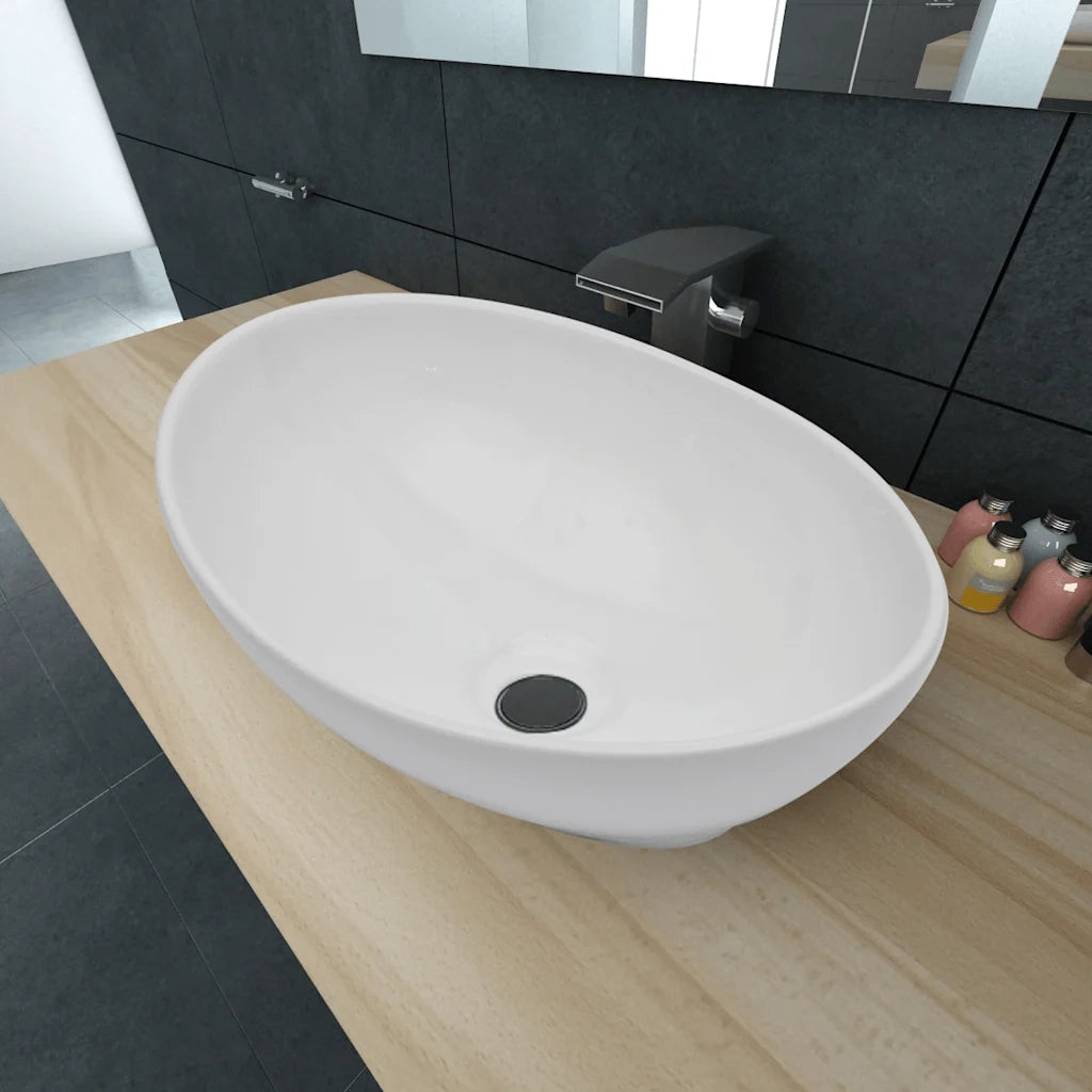 Lavello-Lavandino-Lavabo in Ceramica Bianco Ovale 40 x 33 cm