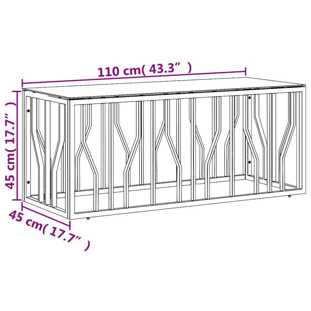 Tavolino da Salotto 110x45x45 cm in Acciaio Inox e Vetro 350049