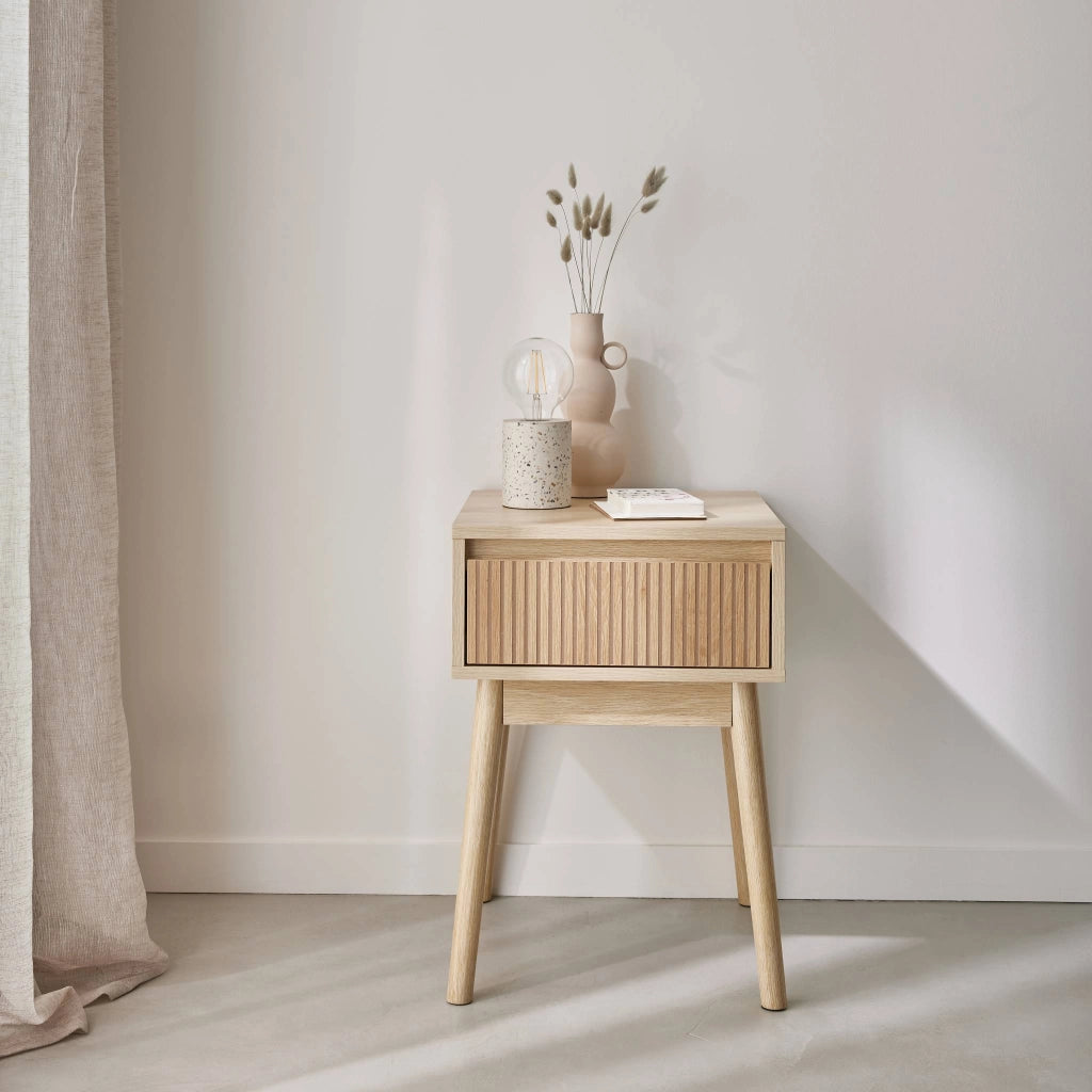 Comodino decorazione legno 1 cassetto, marrone naturale