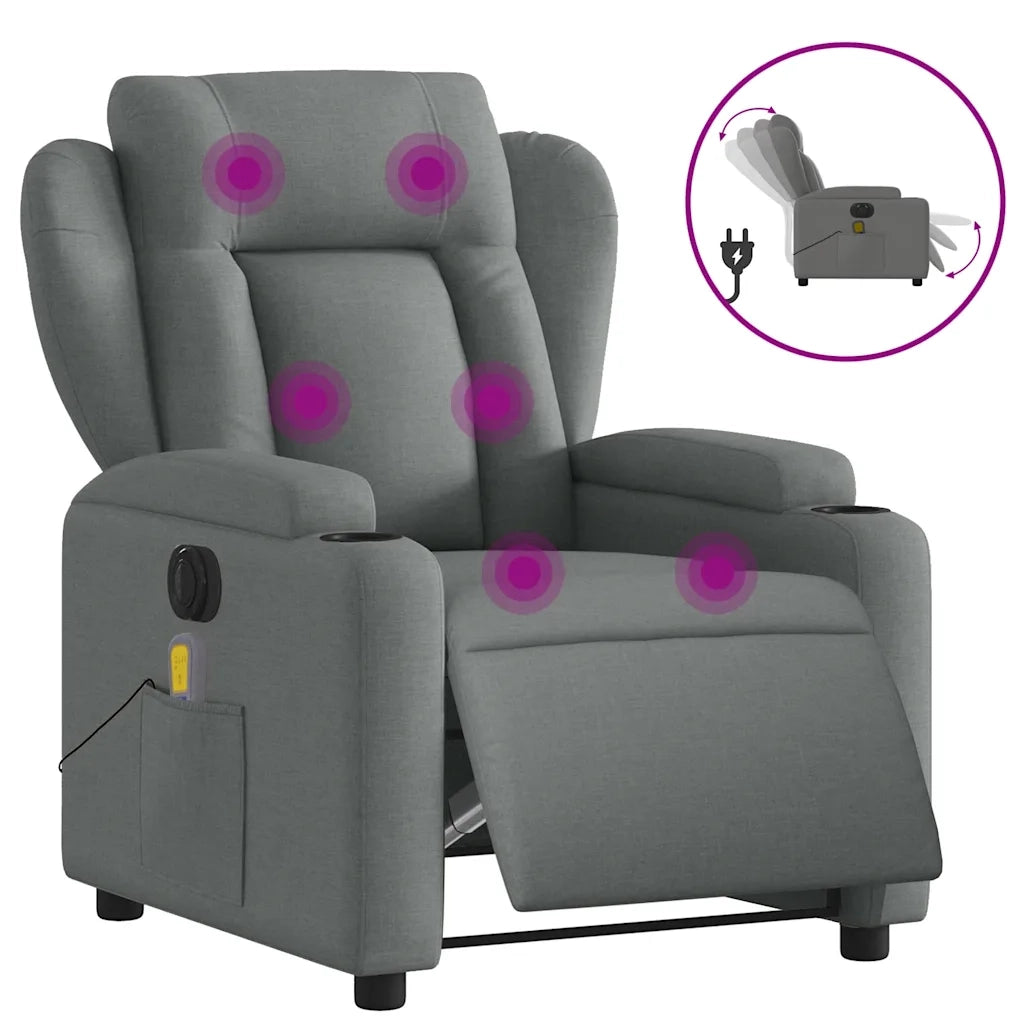 Divano Sedia-Poltrona Reclinabile Massaggio Elettrica Grigio Scuro Tessuto 752861