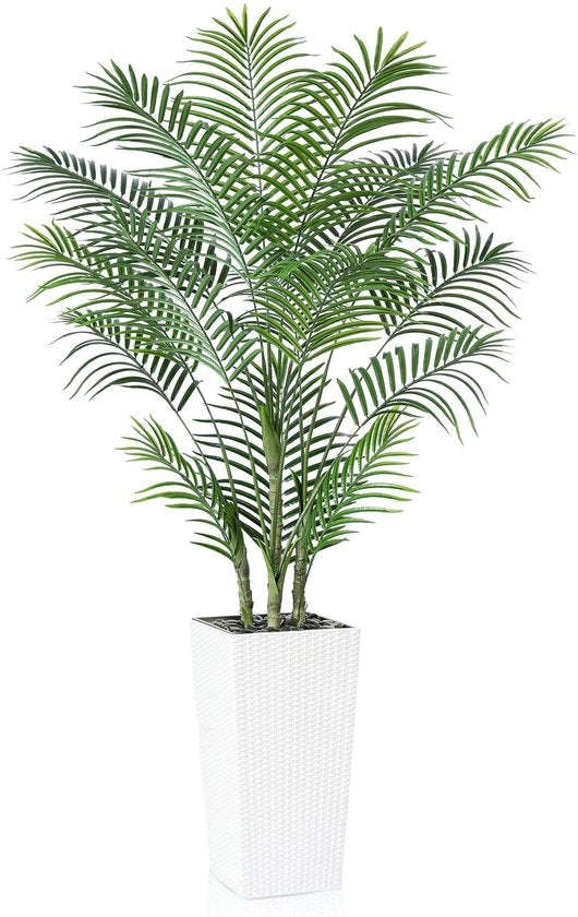 180 cm Kunstpalm UV-bestendig Tropica per Interno e Esterno Decorazione - Grande Palma d'Arte con Vaso Cilindrico Bianco