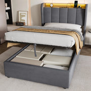 Letto singolo contenitore imbottito grigio scuro 90x200 cm con LED e dock di ricarica