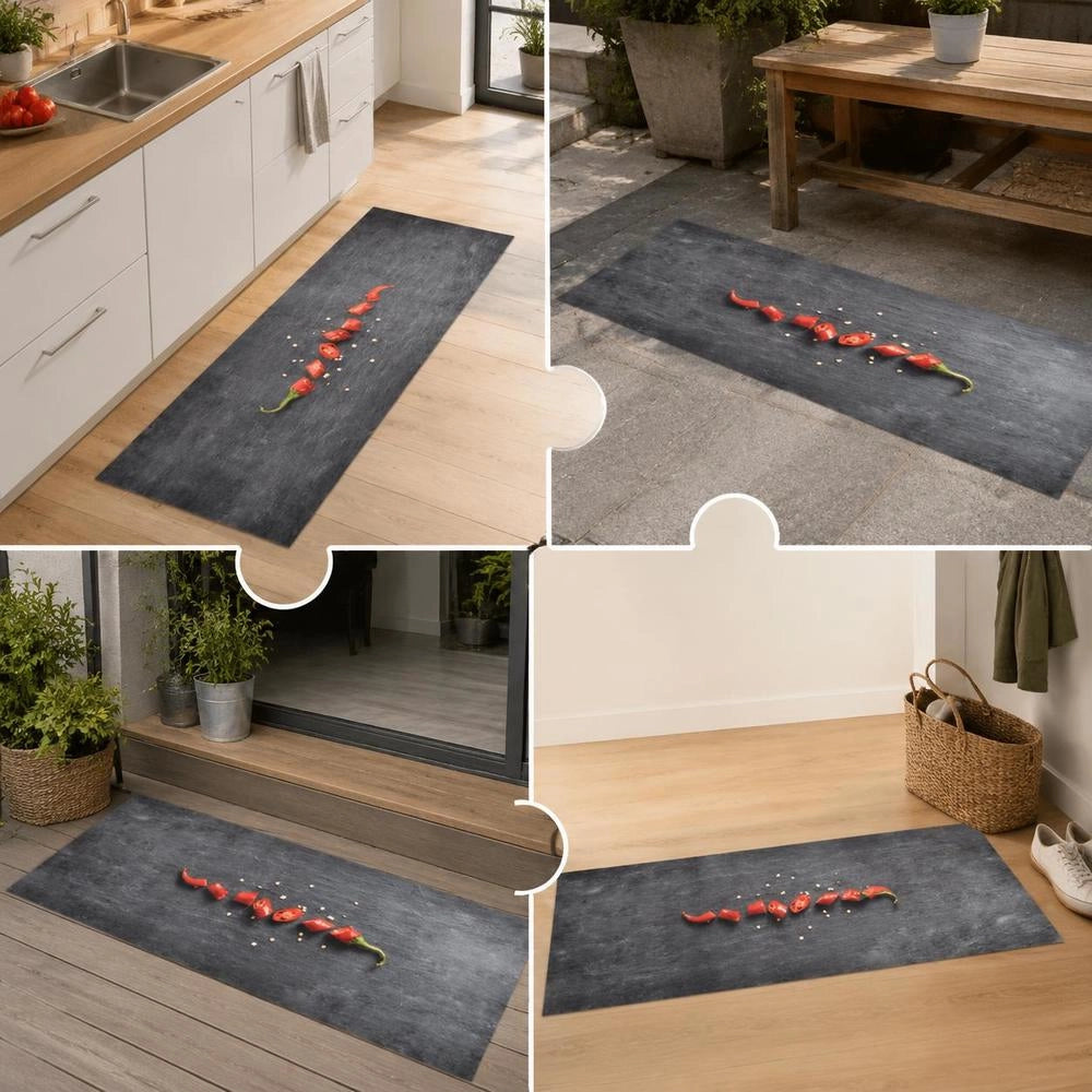Washable Kitchen Floor Mat, Pepper Design, 45x150 Cm