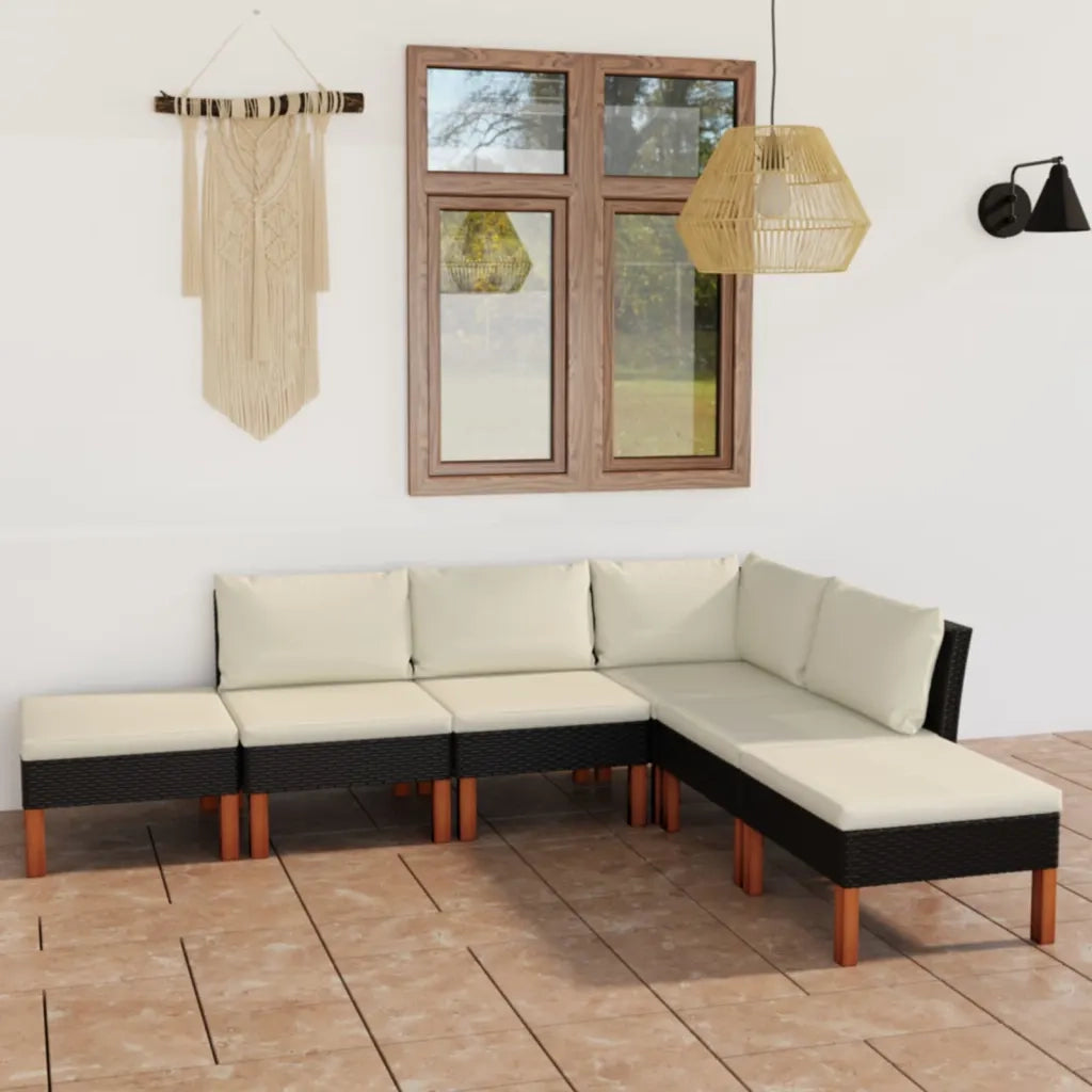 Set Divani da Giardino 6 pz con Cuscini in Polyrattan Nero 3059735