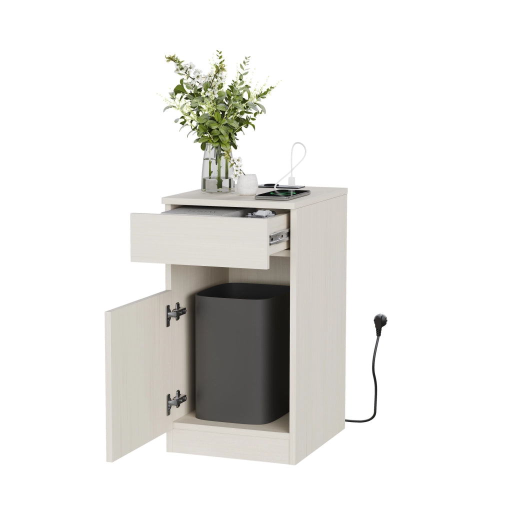 Comodino bianco in MDF con ricarica USB e presa