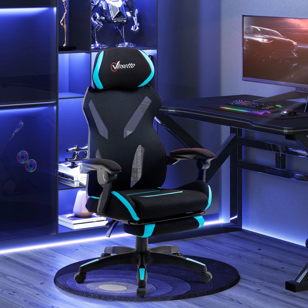 Sedia da Ufficio Ergonomica Gaming ¨C Xylo ¨C Tessuto Nero e Blu con Supporto Lombare, 65x65x119-129cm