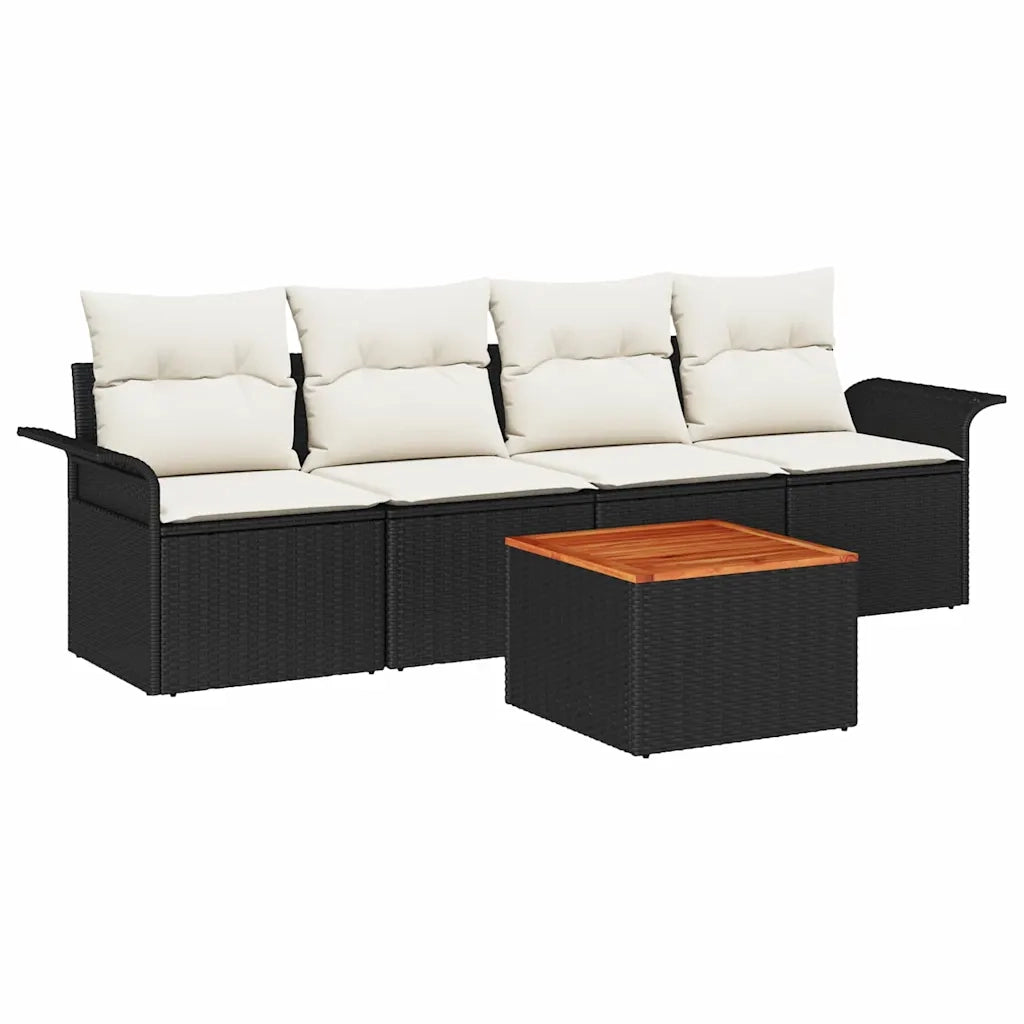 Set Divano da Giardino con cuscino 5 pz | Set Salotto da Giardino Nero polyrattan