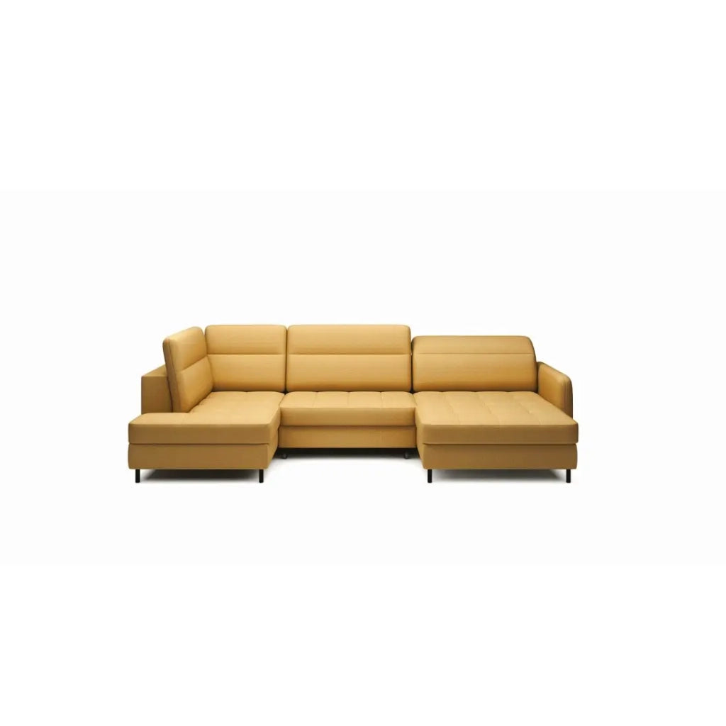 Canapé d'angle convertible BERTHO 306 cm giallo aranciato – Angolo destro con contenitore