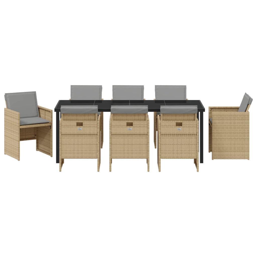 Set da Pranzo Giardino 9 Pezzi con Cuscini Beige Polyrattan