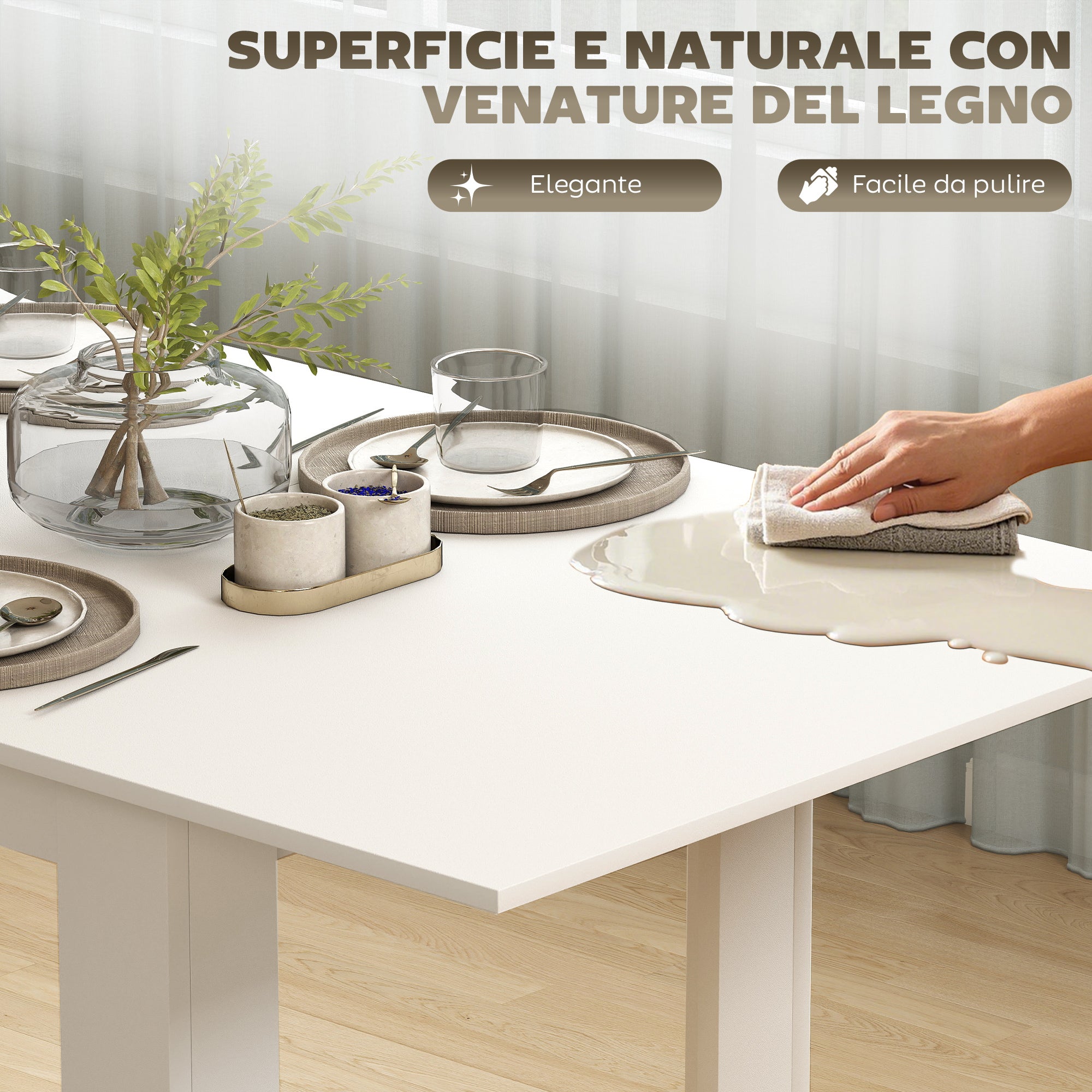 Tavolo Allungabile da Pranzo 140-180x80x75 cm per 6-8 Persone in MDF Bianco