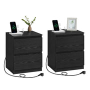 Comodino con multipresa tavolino con 2 cassetti 2 prese CA 2 porte USB-A per soggiorno camera da letto ufficio moderno nero 12_0007606