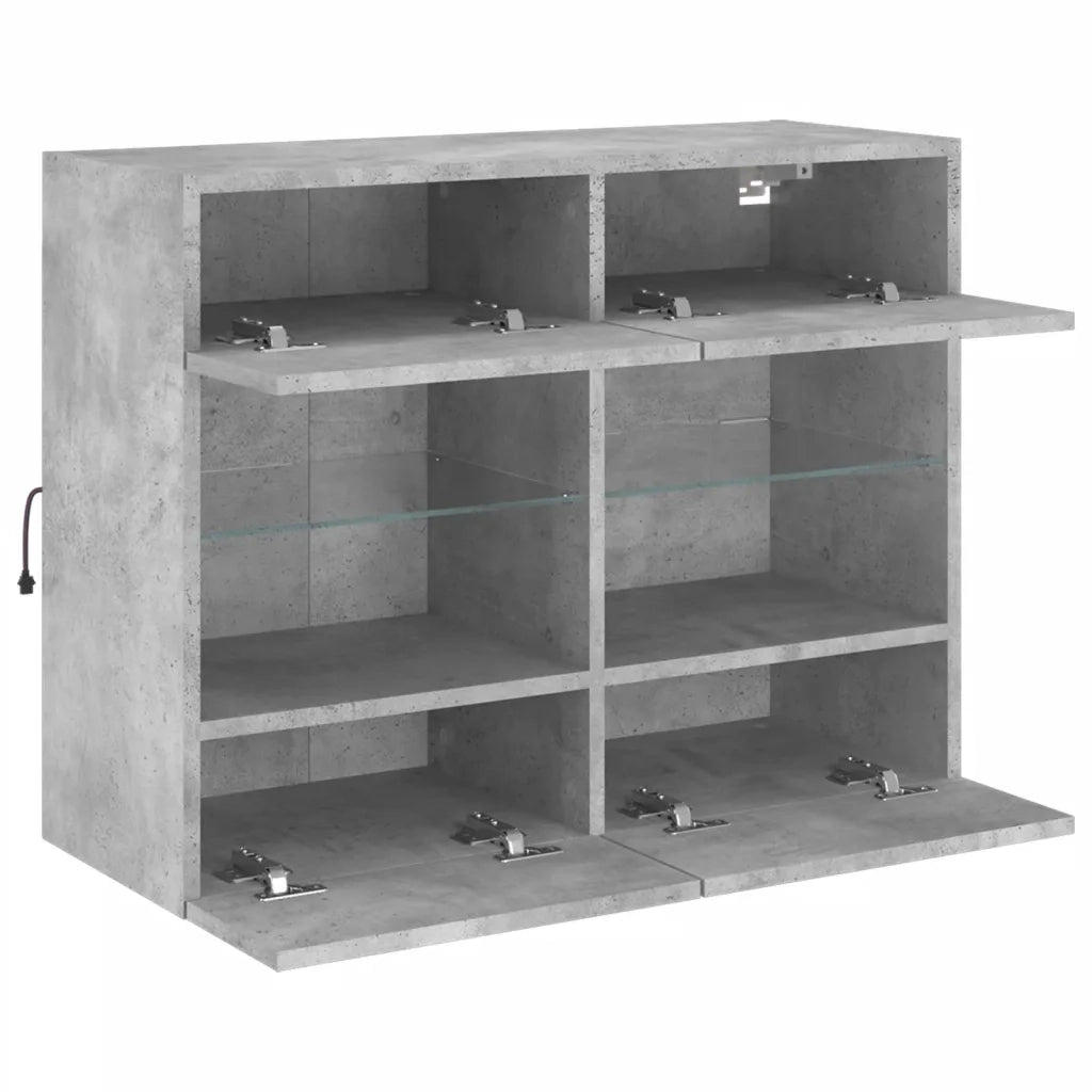 Mobile TV a Parete con Luci LED-Mobile TV a Muro Grigio Cemento 78,5x30x60,5 cm