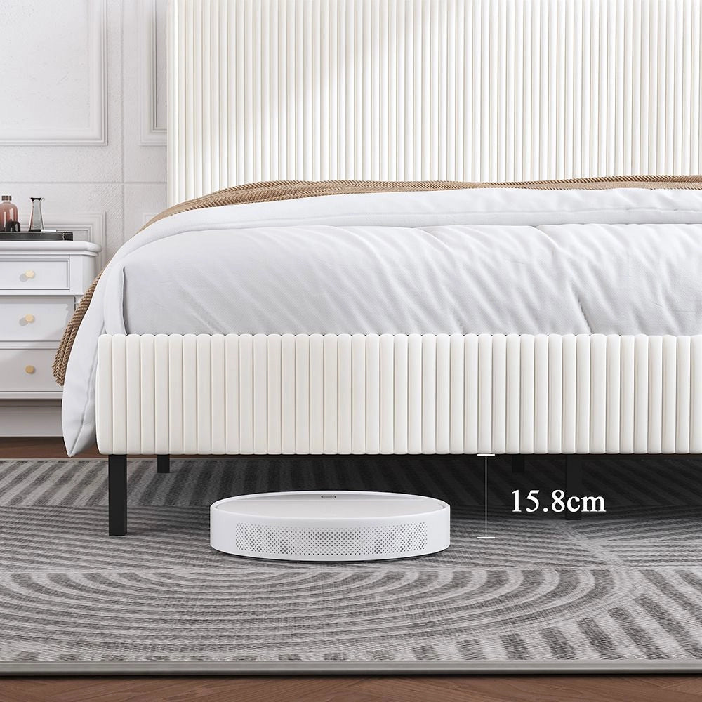 Letto Contenitore Imbottito 140x200cm - Xylo - Testiera Tessuto con Design Anti-Scorcio