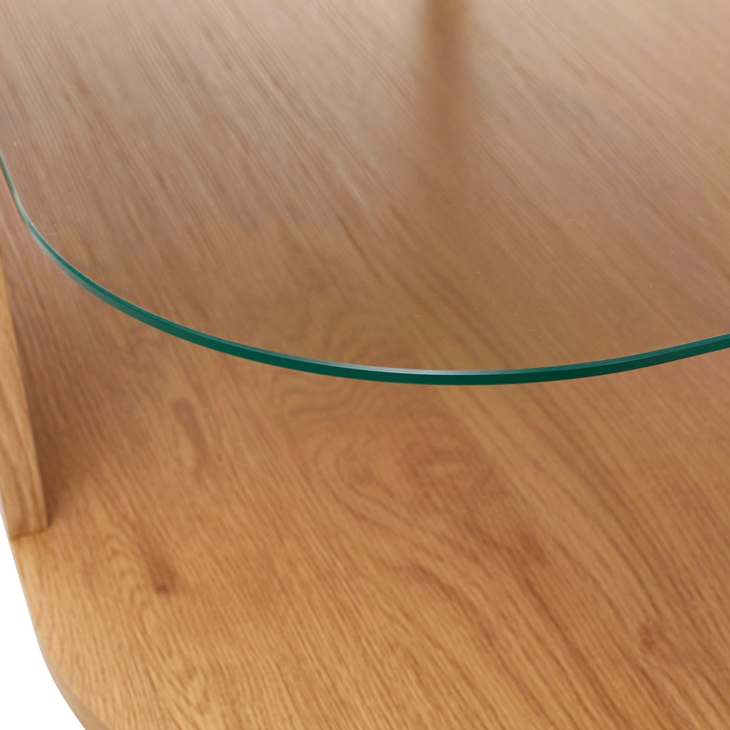 Tavolino basso con 2 ripiani in MDF effetto legno naturale e vetro temperato, per soggiorno, 100 × 60 × 42 cm