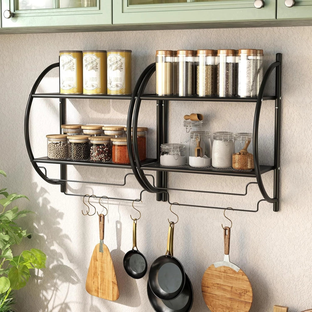 Porta Asciugamani Bagno da Parete, Mensola Bagno Doccia, Montaggio a Parete, con 2 Ripiani e 2 Portasciugamani, per Asciugamani, Antiruggine，45x25,5x55 cm (Nero)