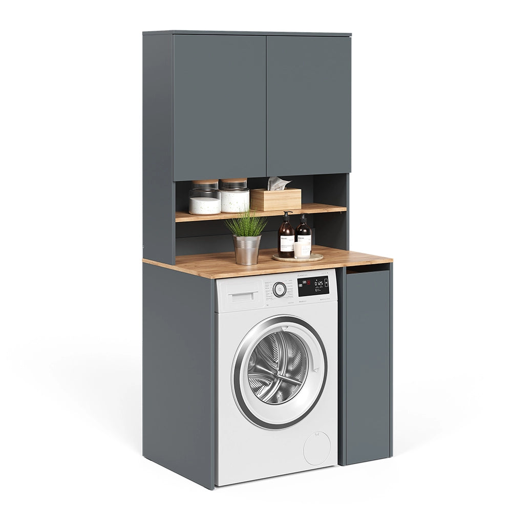 Mobile lavatrice Viktor Antracite/Rovere dorato 93.6 x 88.2 cm 2 parti con ripiano Vicco