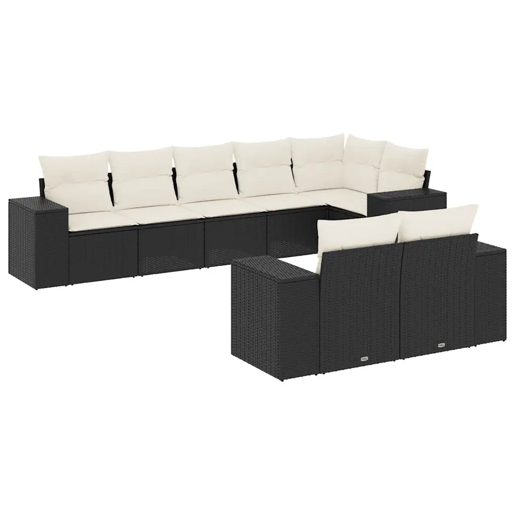 vidaXL Set Divani da Giardino con Cuscini 8 pz Nero in Polyrattan