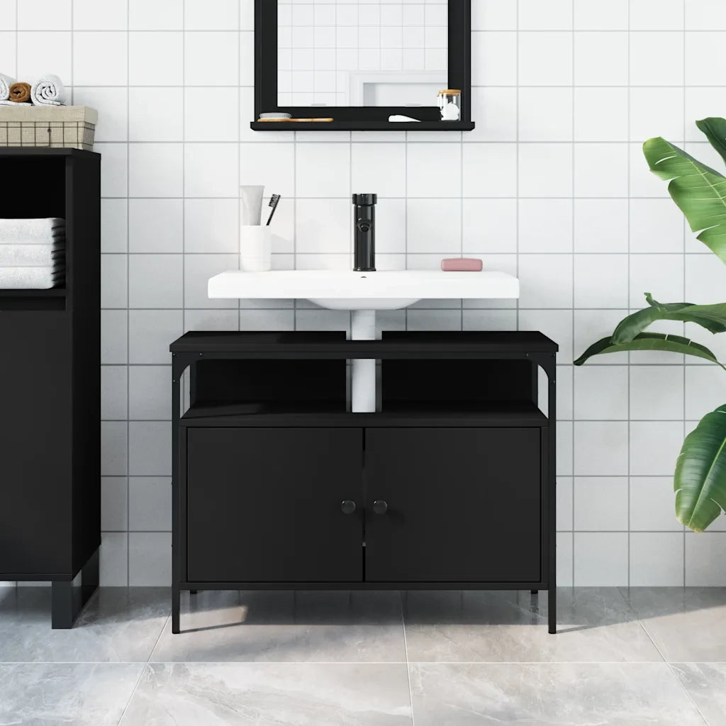 Mobile Lavabo | Armadio Lavabo Bagno Nero 80x30x60 cm in Legno Multistrato