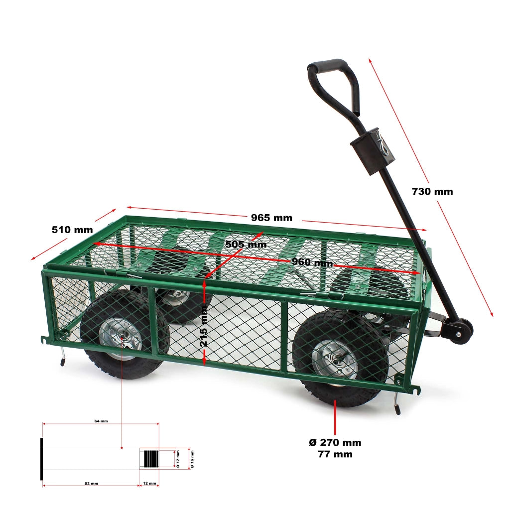 Carrello da trasporto con sponde ribaltabili max 300 kg, incl.telone, per giardino campagna