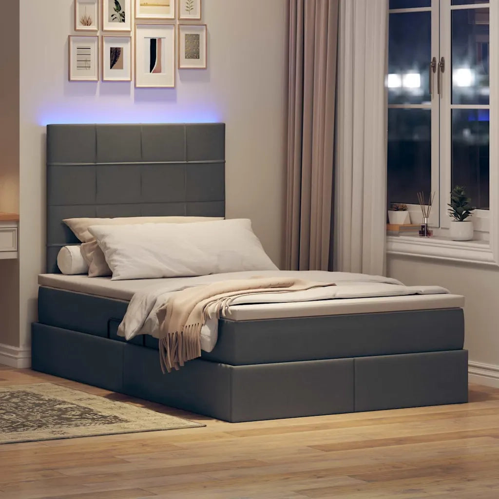 Letto con contenitore e LED con led Grigio scuro 120 x 200 cm