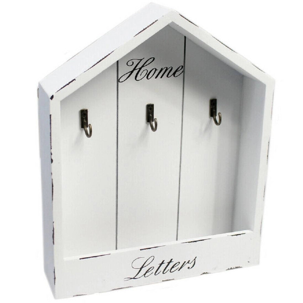 Trade Shop - Cassetta Portachiavi Da Parete In Legno 3 Posti Shabby Con Mensola Portalettere -