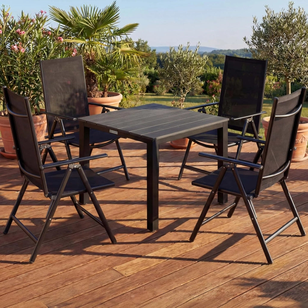Tavolo e Sedie da Giardino Alluminio 4 +1 Tavolo WPC 80x80 cm Mobili Esterno Grigio