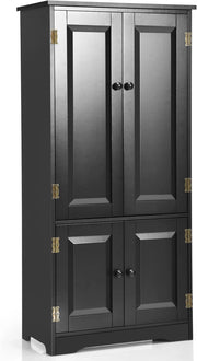 Mobile Multiuso, Armadio da Soggiorno, Credenza da Cucina in Legno, con 4 Ripiani, 58,5 x 31,4 x 123cm, Bianco e Nero (Nero)